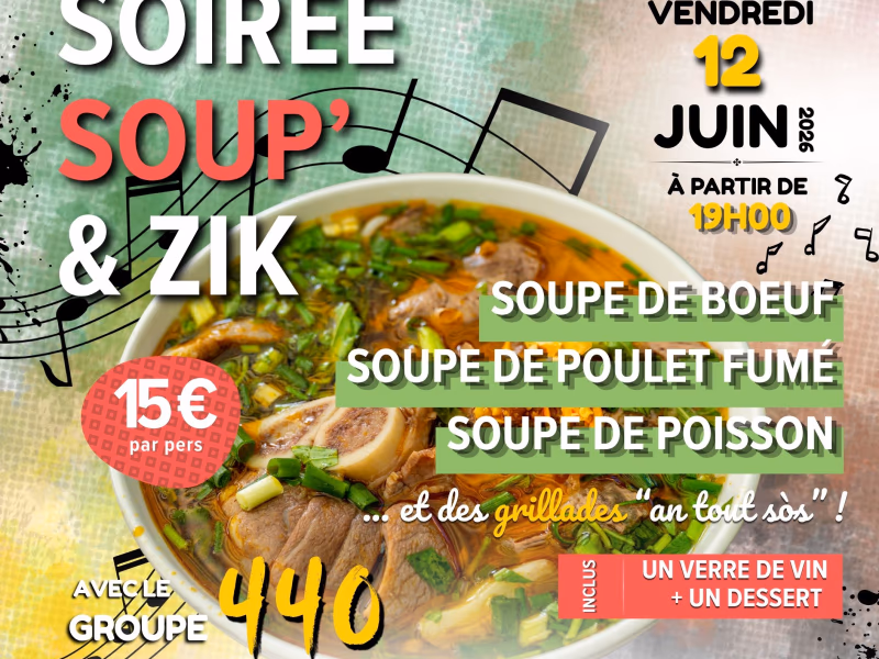 🍲🎶 Soup’ & Zik — La Soirée Qui Réch... - 12 juin 2026 - Restaurant Ffrench Saveurs, Sainte-Anne