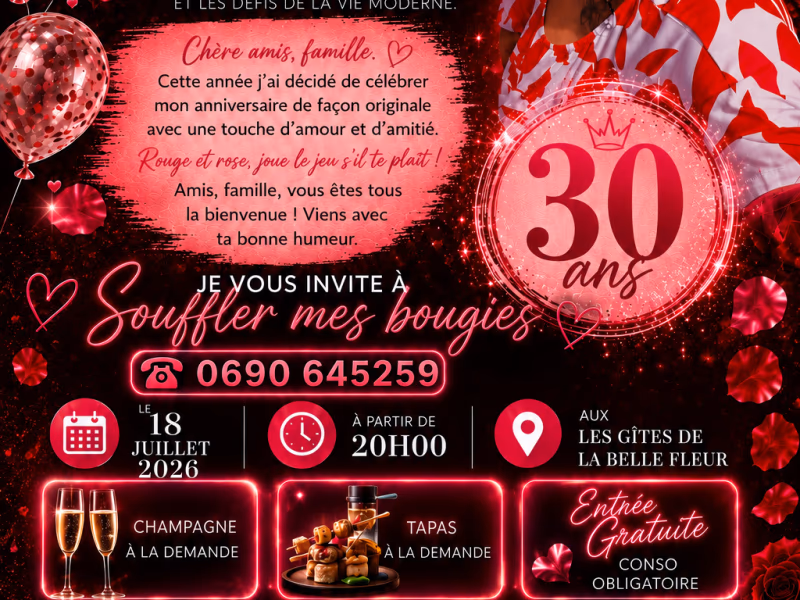 Anniversaire + Soirée - 18 juillet 2026 - Les gîtes de la belle fleur, Le Gosier