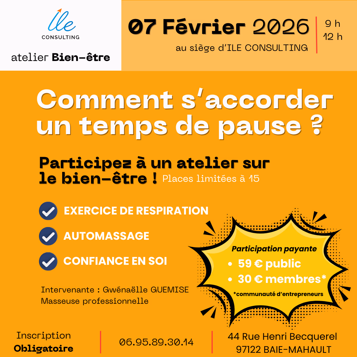 Atelier Bien-être - 7 février 2026 - Siège social d'ILE CONSULTING, Guadeloupe
