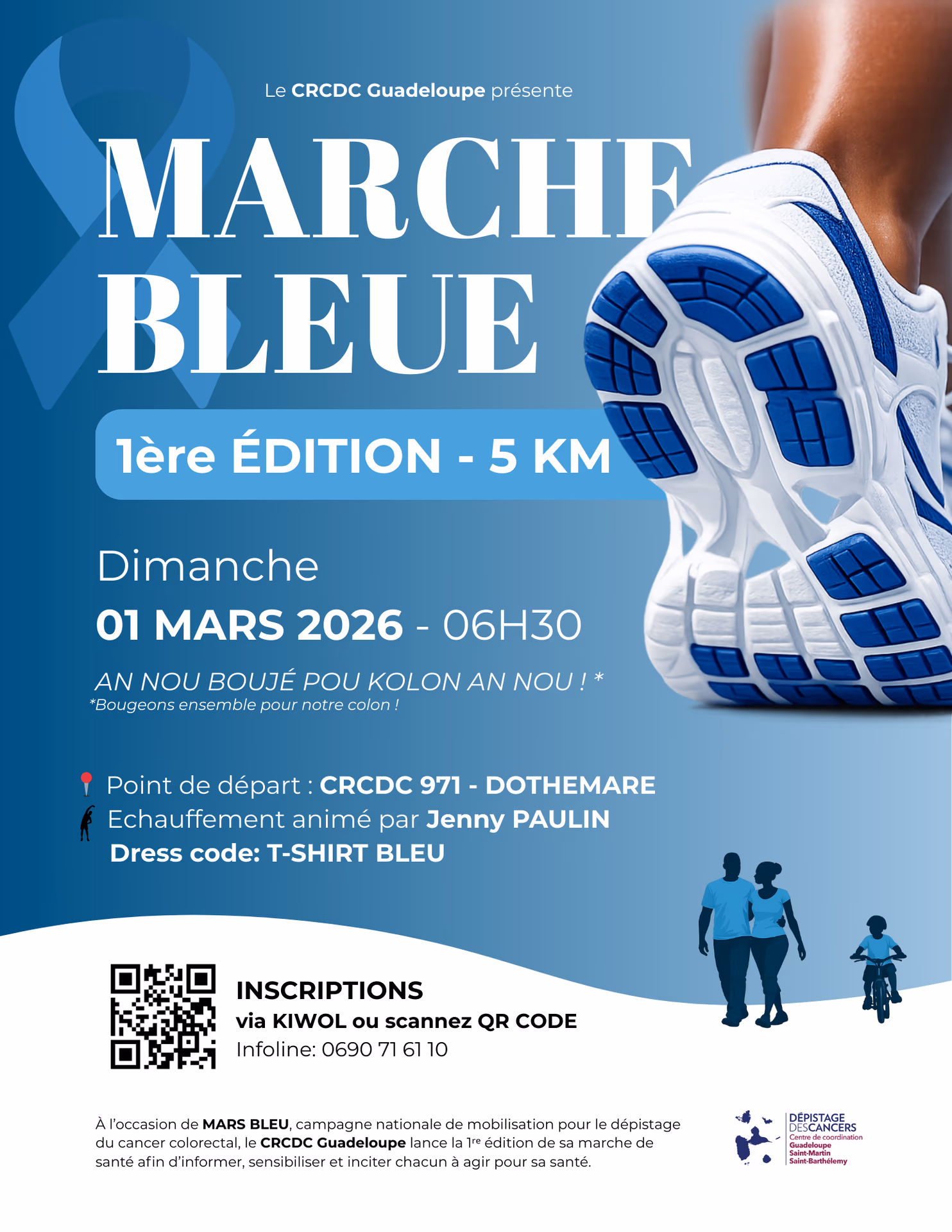 MARCHE BLEUE - MARS BLEU 2026 - 1 mars 2026 - Centre Régional de Coordination Dépistage des Cancers Guadeloupe Saint-Martin Saint Barthelemy (CRCDC 971), Les Abymes