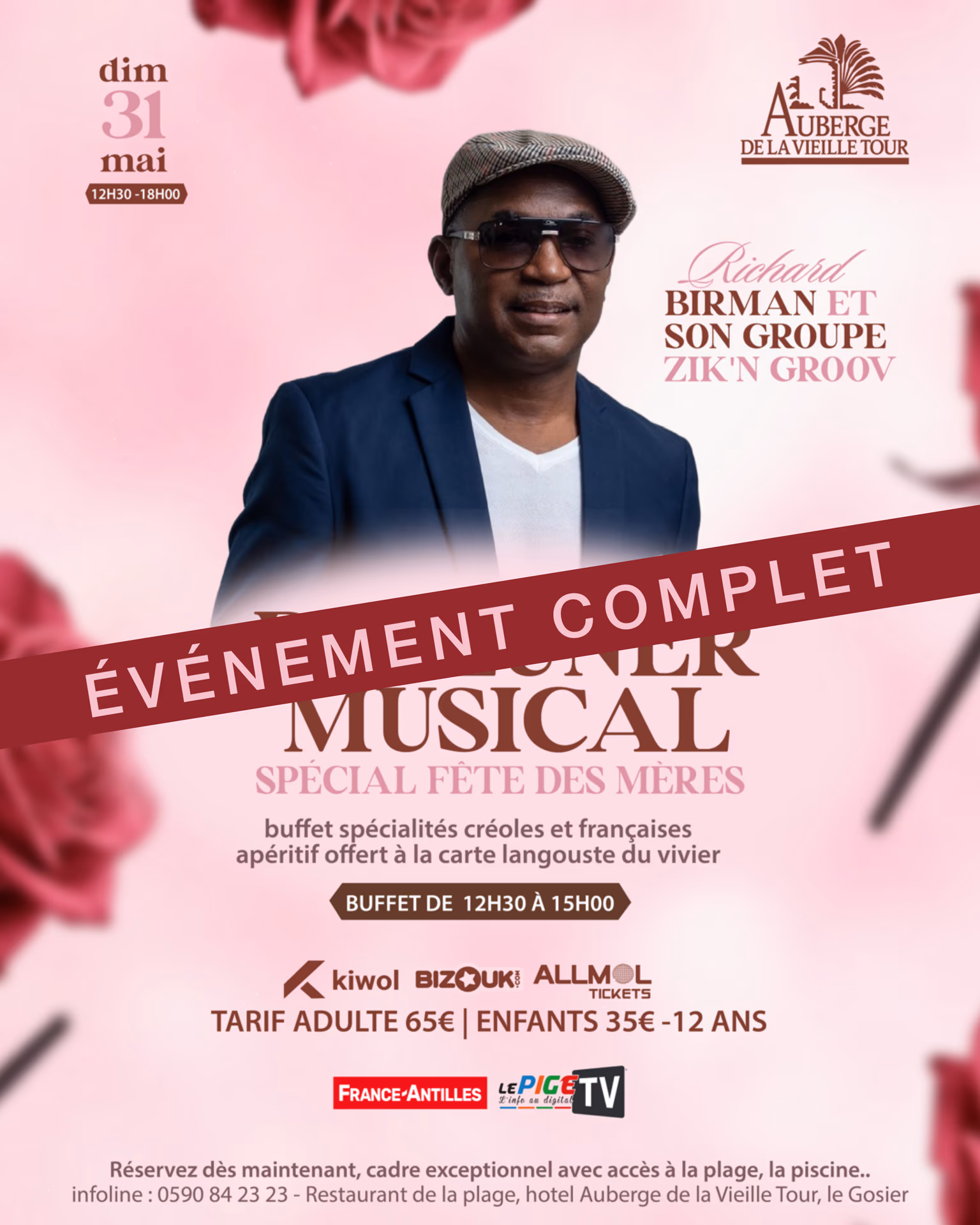 RICHARD BIRMAN - DEJEUNER MUSICAL ( Spécial Fête des mères ) - 31 mai 2026 - hotel auberge de la vieille tour, Le Gosier