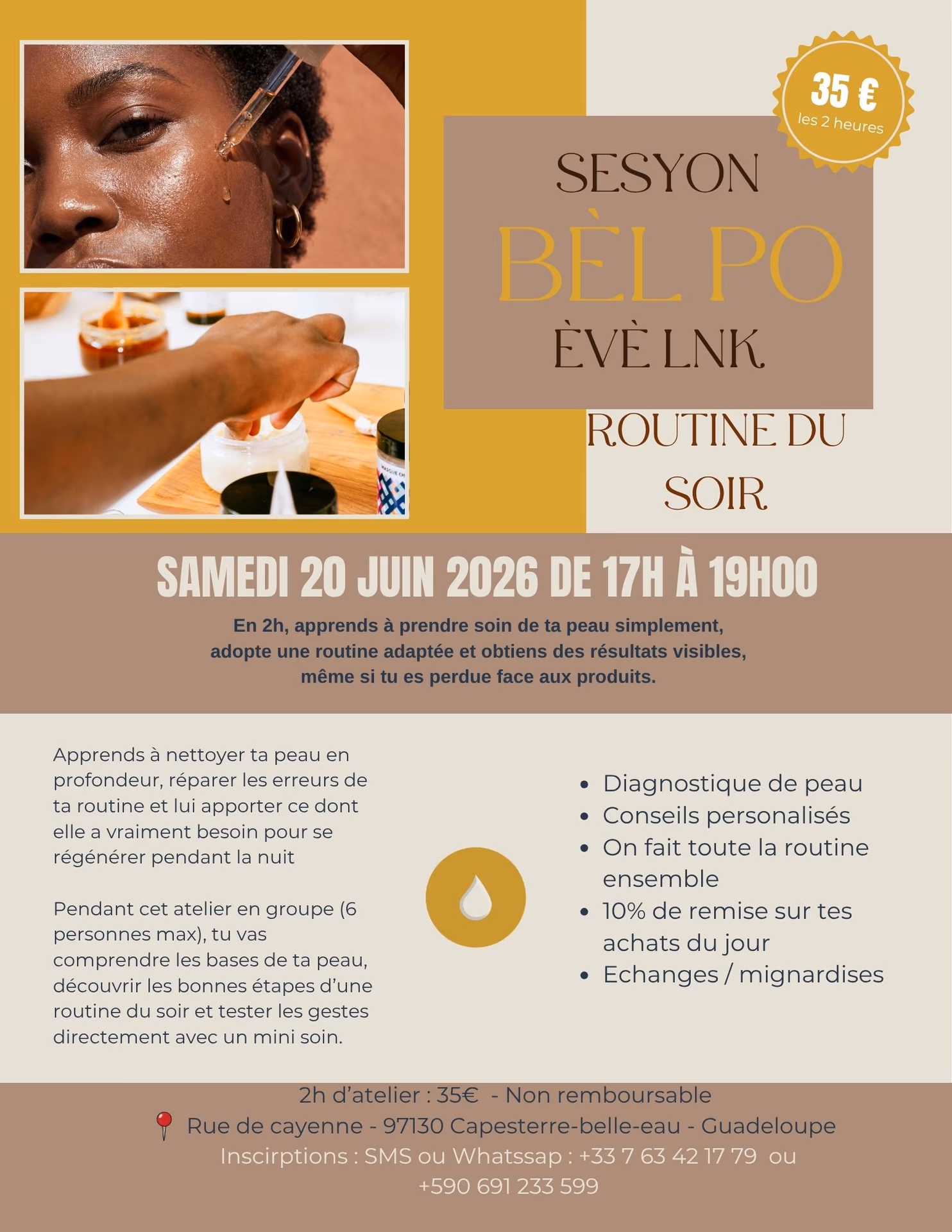 Sesyon Bèl Po èvè LNK - Routine skincare du soir - 20 juin 2026 - Dousè étwalé, Guadeloupe