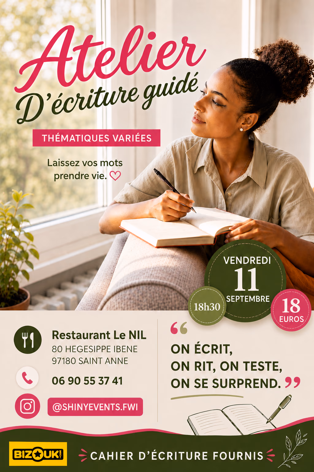 Atelier d'ecriture créative - 11 septembre 2026 - le nil, Sainte-Anne