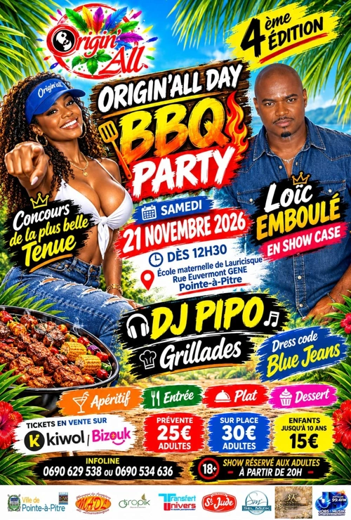 ORIGIN'ALL DAY BBQ PARTY - 21 novembre 2026 - Cour de l'école maternelle de Lauricisque, Pointe-à-Pitre